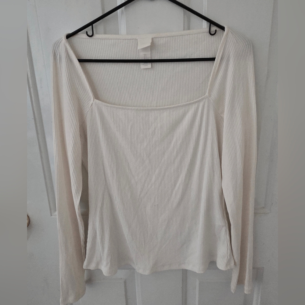 H&M Cream Ribbed Long Sleeve Top Large